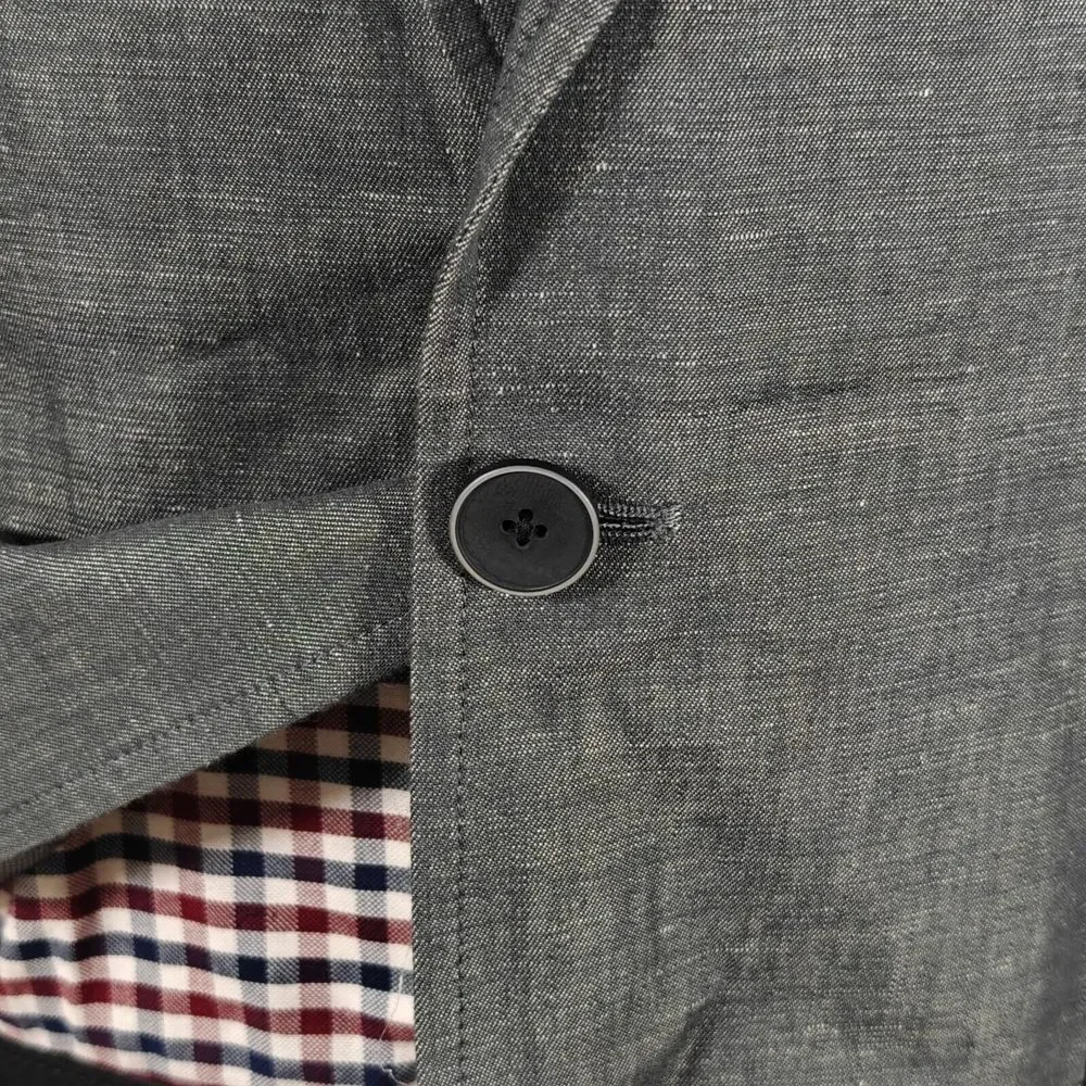 Pronto‎ Uomo Blue Men's Sport Coat Blazer Two Button Gray Linen Cotton Size XL